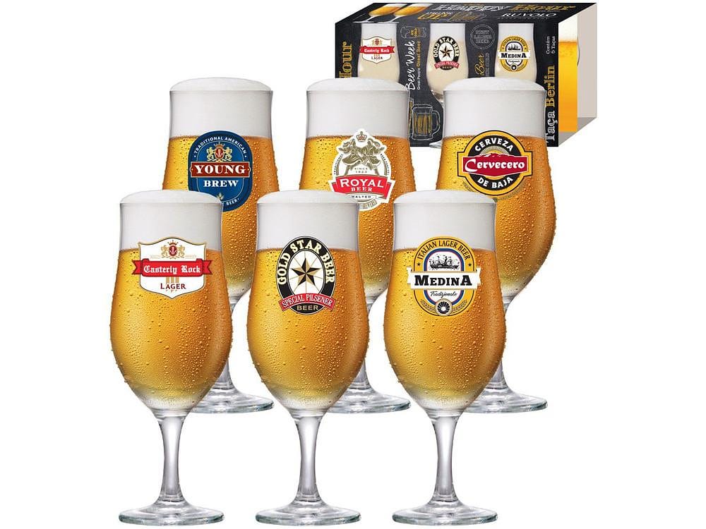 Jogo de Taças para Cerveja Vidro 330ml 6 Peças Ruvolo Happy Hour Berlin