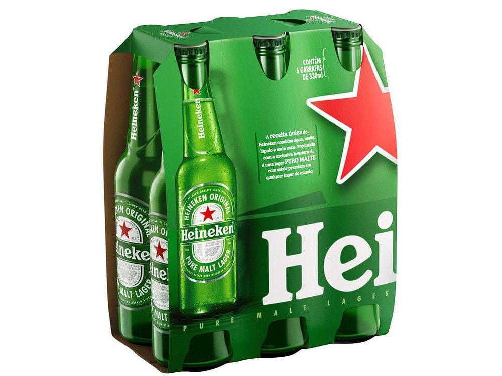 Cerveja Heineken Premium Puro Malte Lager Pilsen 6 Garrafas Long Neck 330ml