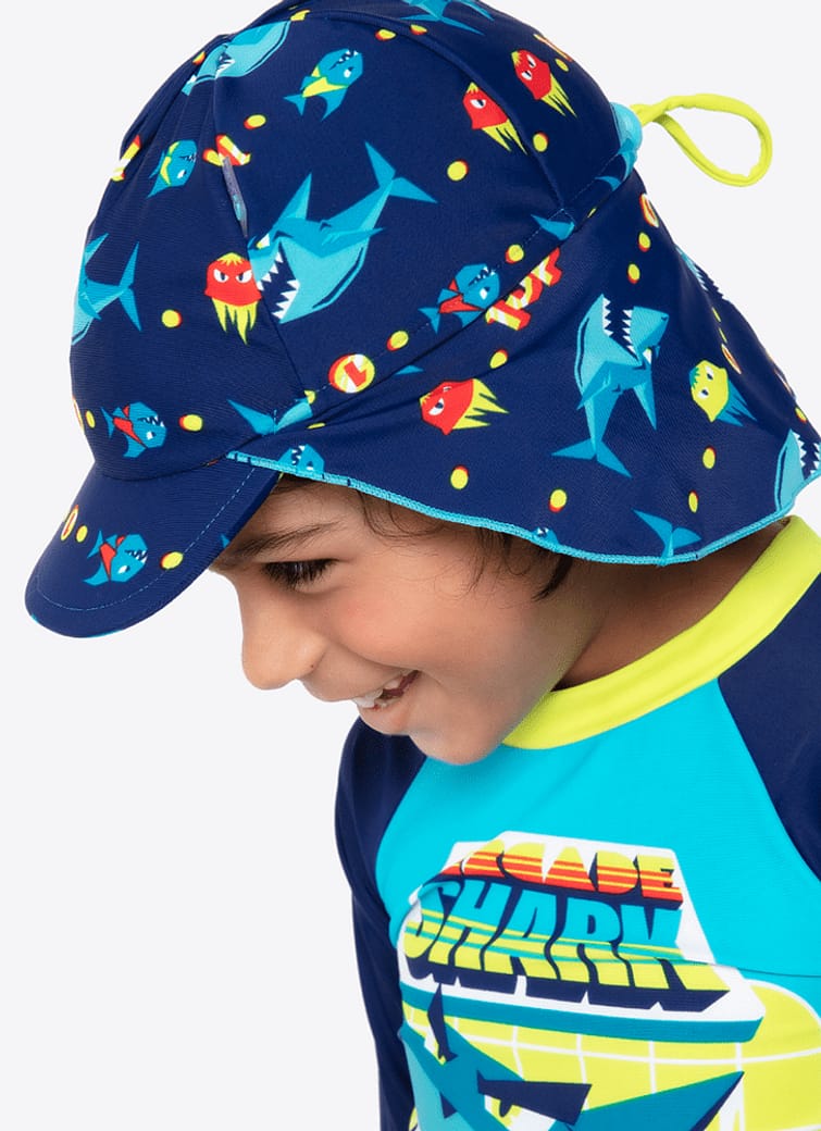 Chapéu com Proteção Solar Menino Tubarão Gamer