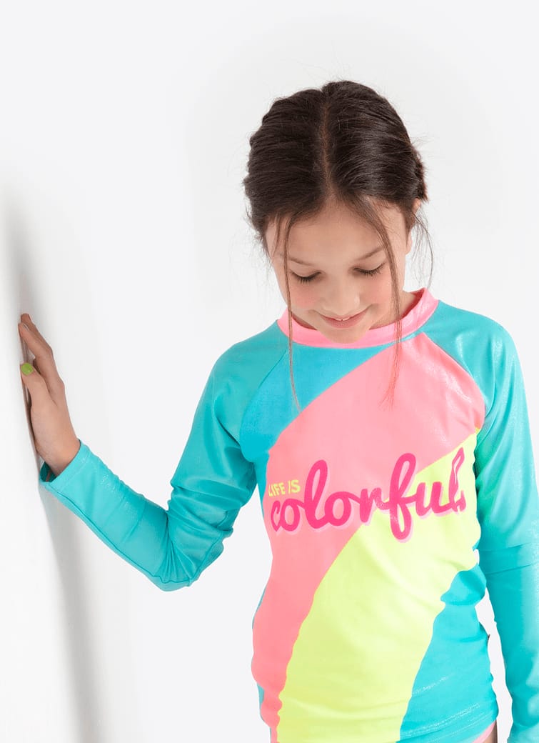 Camiseta Praia com Proteção Solar Menina Teen Unicórnio Colorful