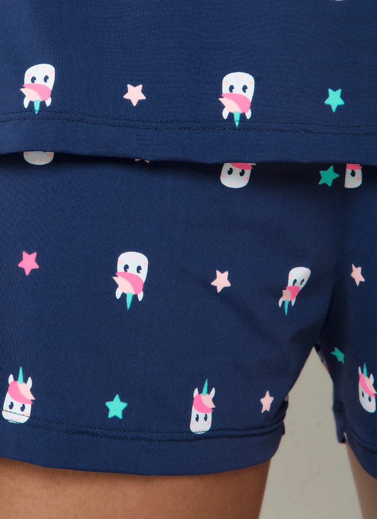 Pijama Regata Feminino Feminino Unicórnio Skate