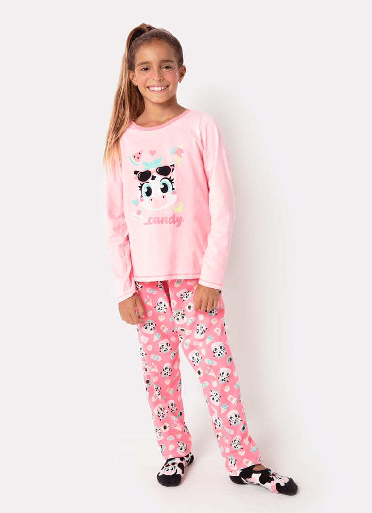 Pijama Manga Longa Menina Teen Algodão Vaca