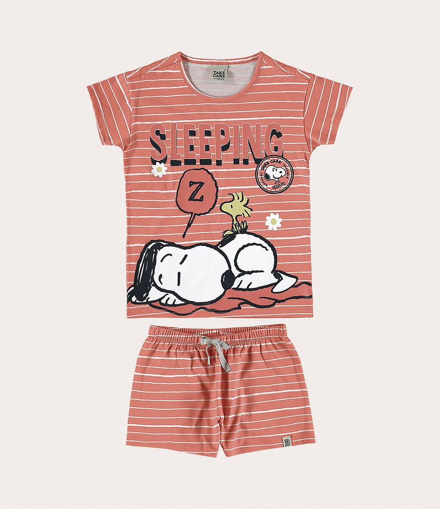 Pijama Infantil Menina Sleeping Snoopy® Em Meia Malha Malwee Kids