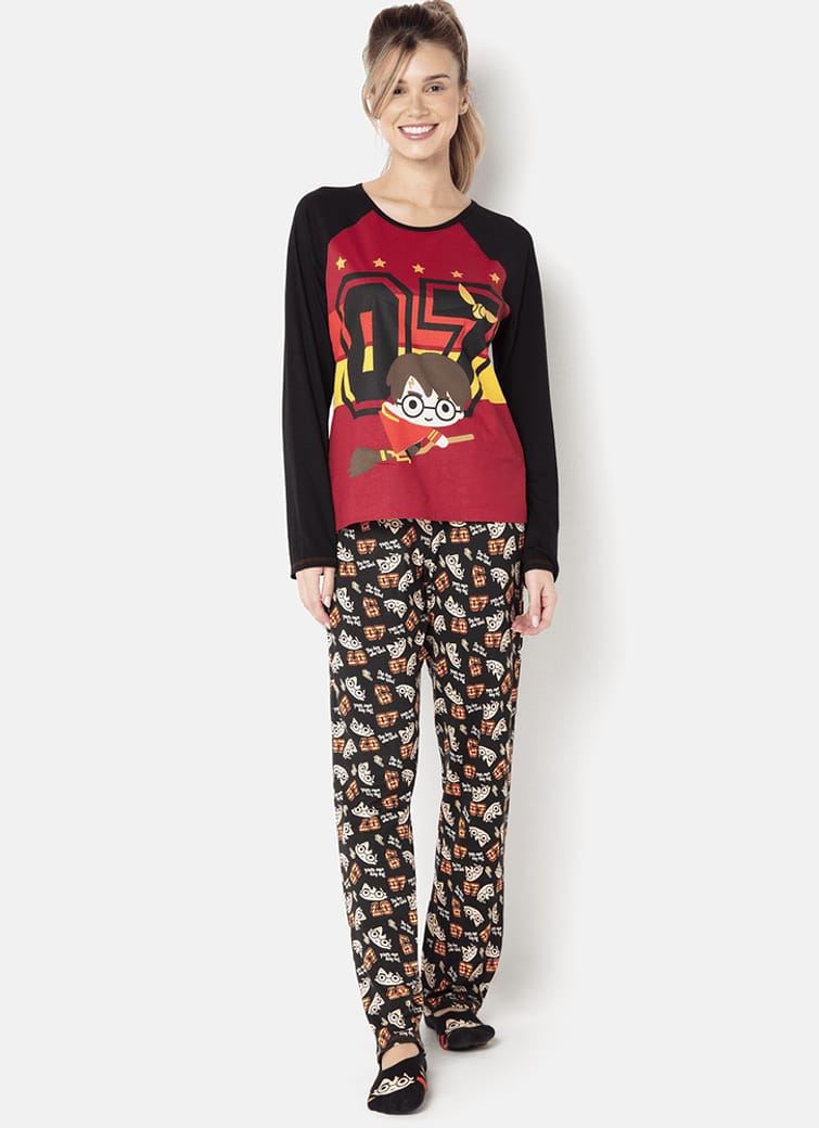 Pijama Manga Longa Feminino Viscolycra Harry Potter