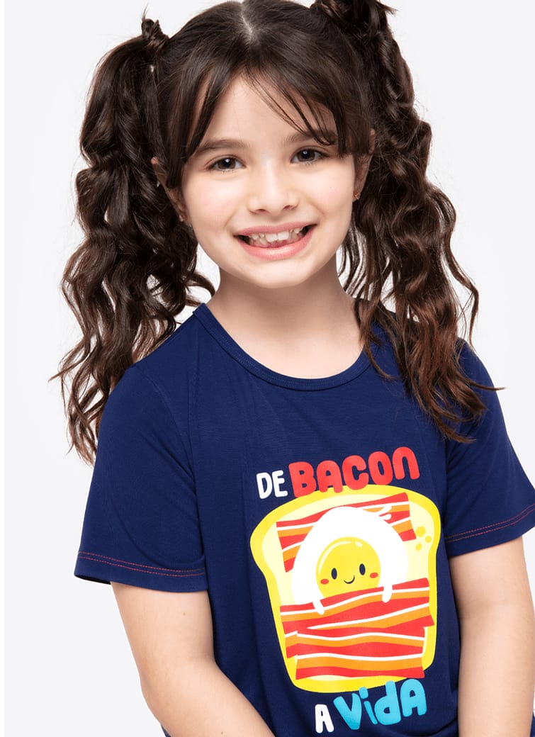 Pijama Manga Curta Menina Viscolycra Família de Bacon a Vida