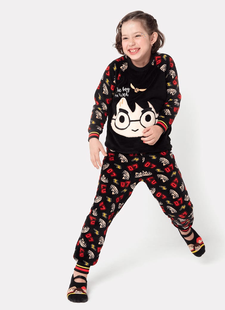 Pijama Manga Longa Infantil Soft Harry Potter