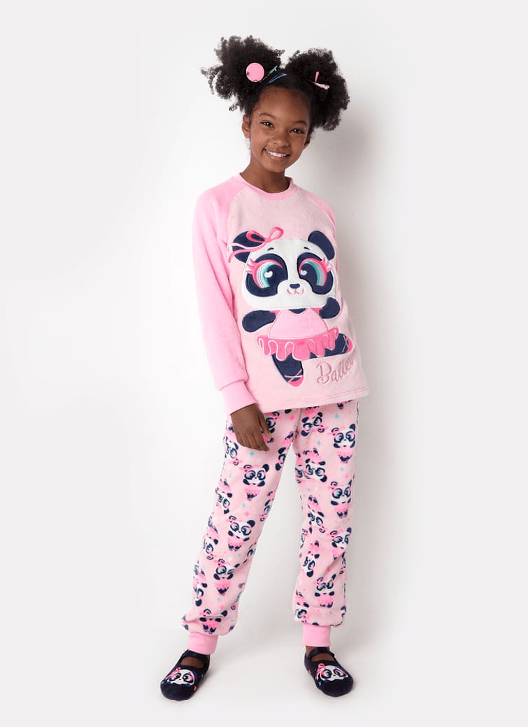 Pijama Manga Longa Menina Teen Soft Panda Bailarina