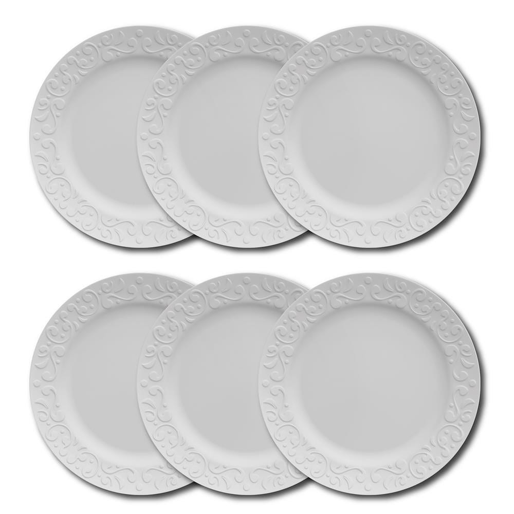 Conjunto de Pratos Rasos Germer Tassel em Porcelana Branco – 6 Peças
