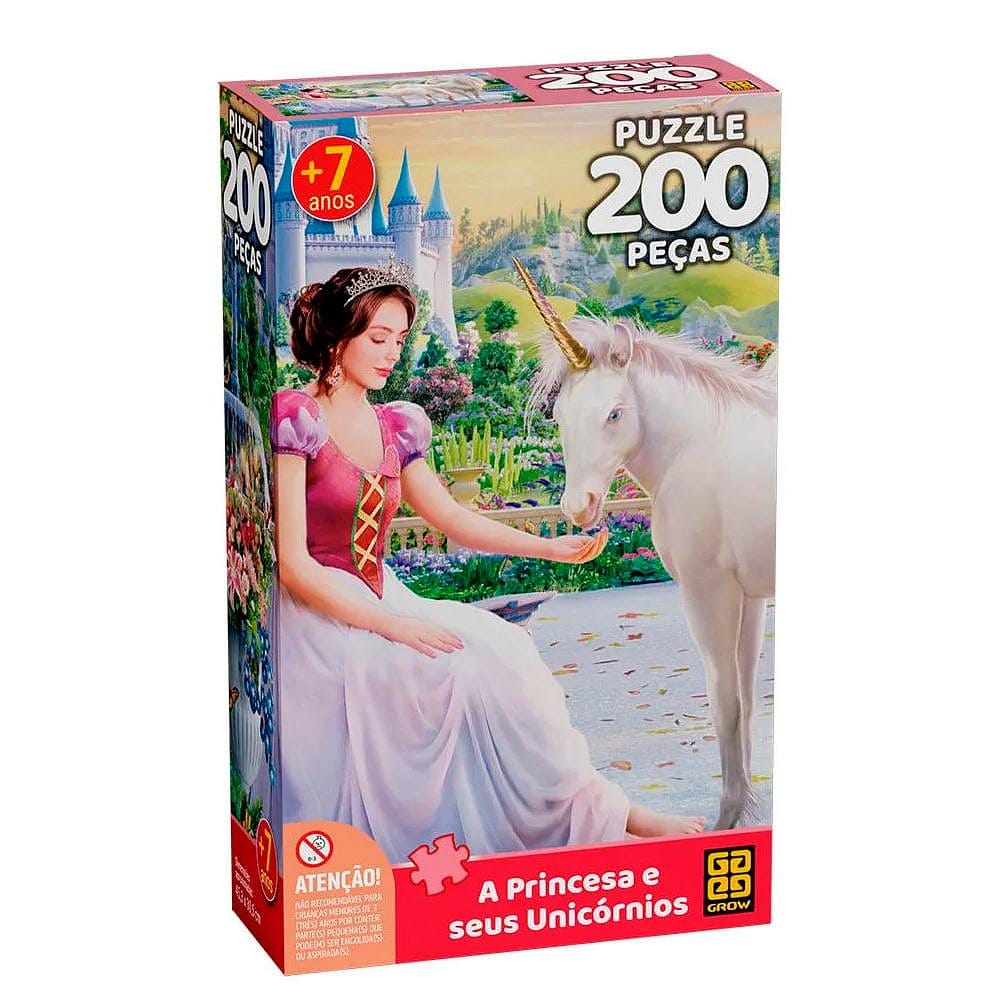 Quebra Cabeça Puzzle Princesa E Seus Unicórnios 200pçs Grow