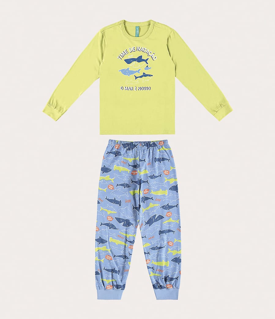 Pijama Infantil Menino Time De Natação Meia Malha Malwee Kids