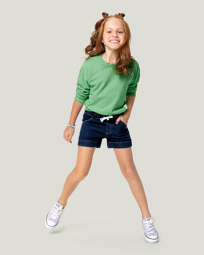 Shorts Infantil Menina Com Cadarço Malha Denim Malwee Kids