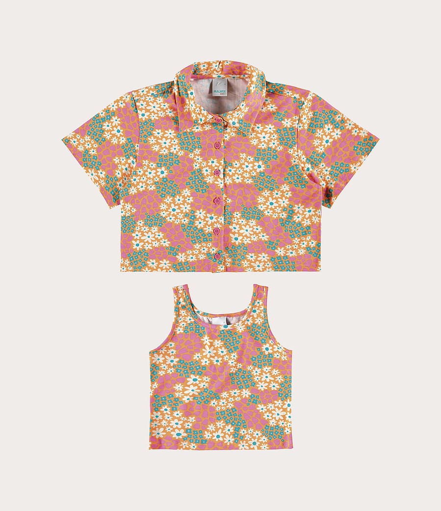 Conjunto Infantil Menina Camisa Floral Em Algodão Malwee Kids