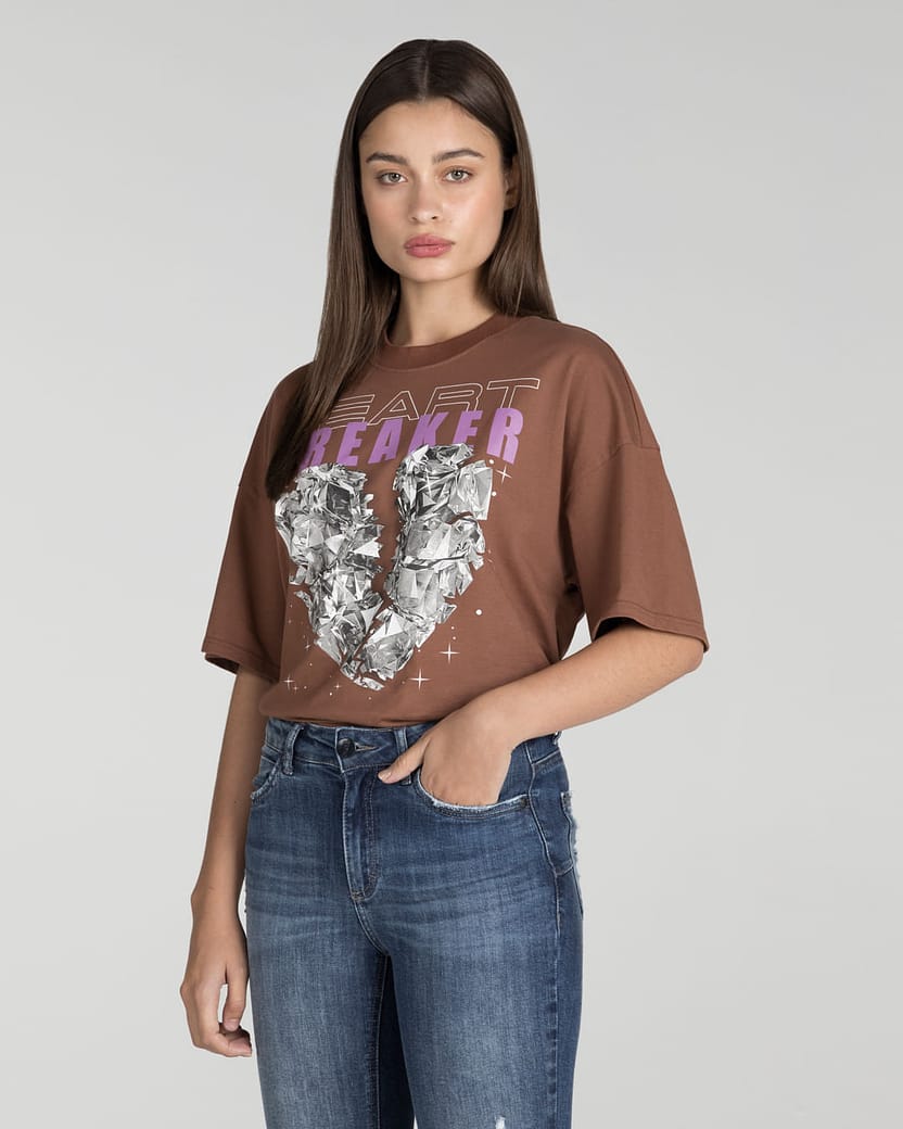 T-Shirt Feminina Oversized Heart Breaker Em Algodão - Enfim