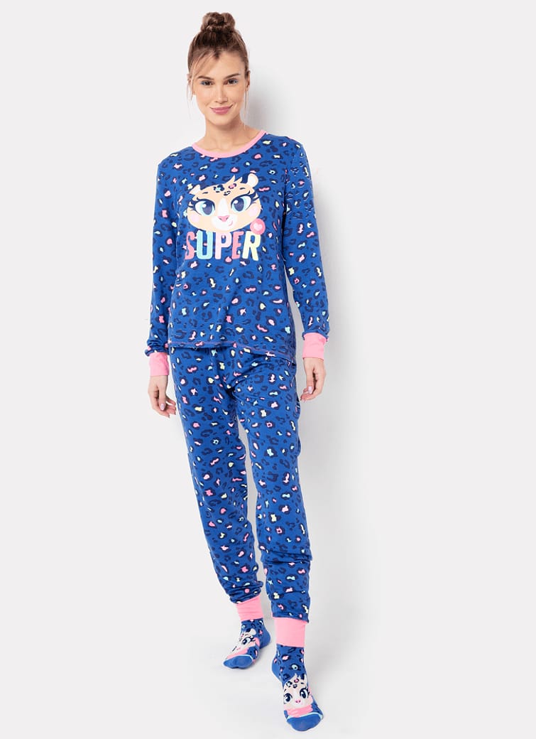 Pijama Manga Longa Feminino Ultra Visco Onça
