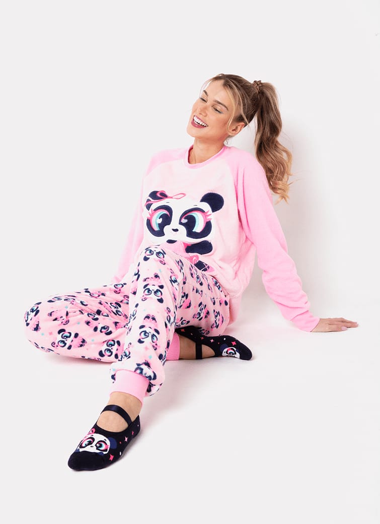 Pijama Manga Longa Feminino Soft Panda Bailarina