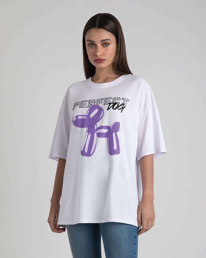 T-Shirt Oversized Feminina Perfect Dog Em Algodão - ENFIM