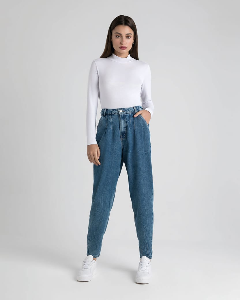 Calça Slouchy Feminina Pences Frontais Em Jeans Com Elastano - ENFIM