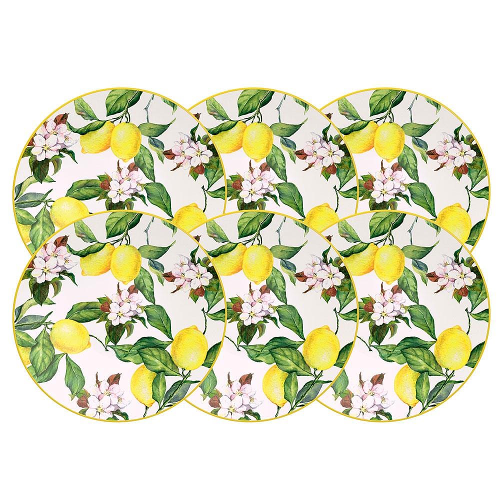 Conjunto com 6 Pratos de Sobremesa Tramontina Carmen em Porcelana 21 cm - Branco/Amarelo