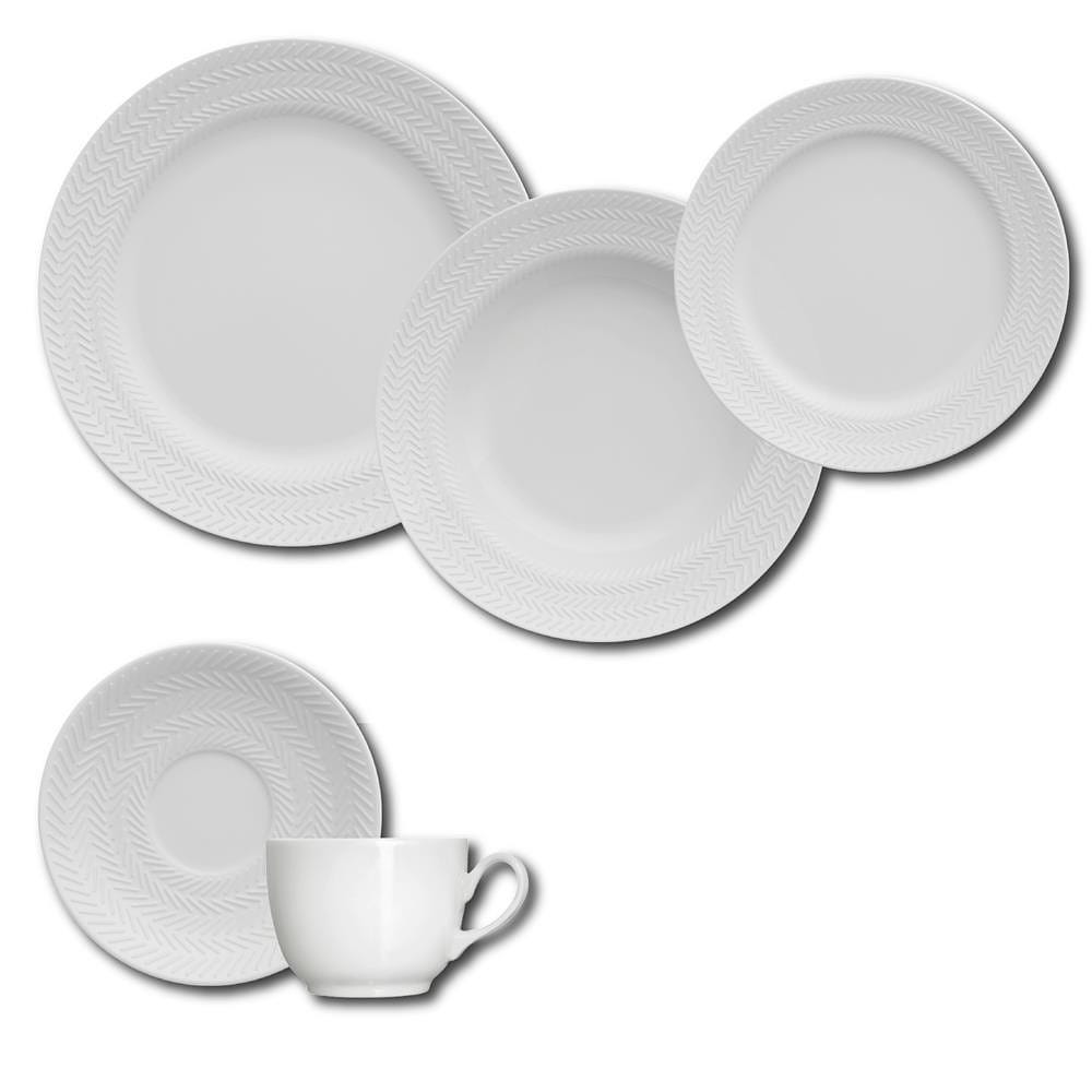 Aparelho de Jantar, Chá e Sobremesa 20 Peças Germer Chevron em Porcelana – Branco