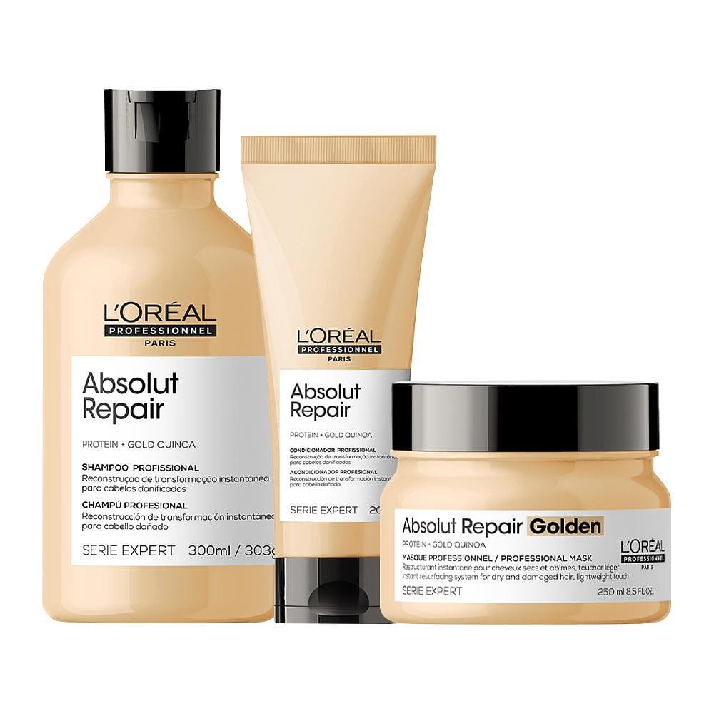 Kit L'Oréal Pro Serie Expert Absolut Repair Gold Quinoa - Shampoo e Condicionador e Máscara Golden