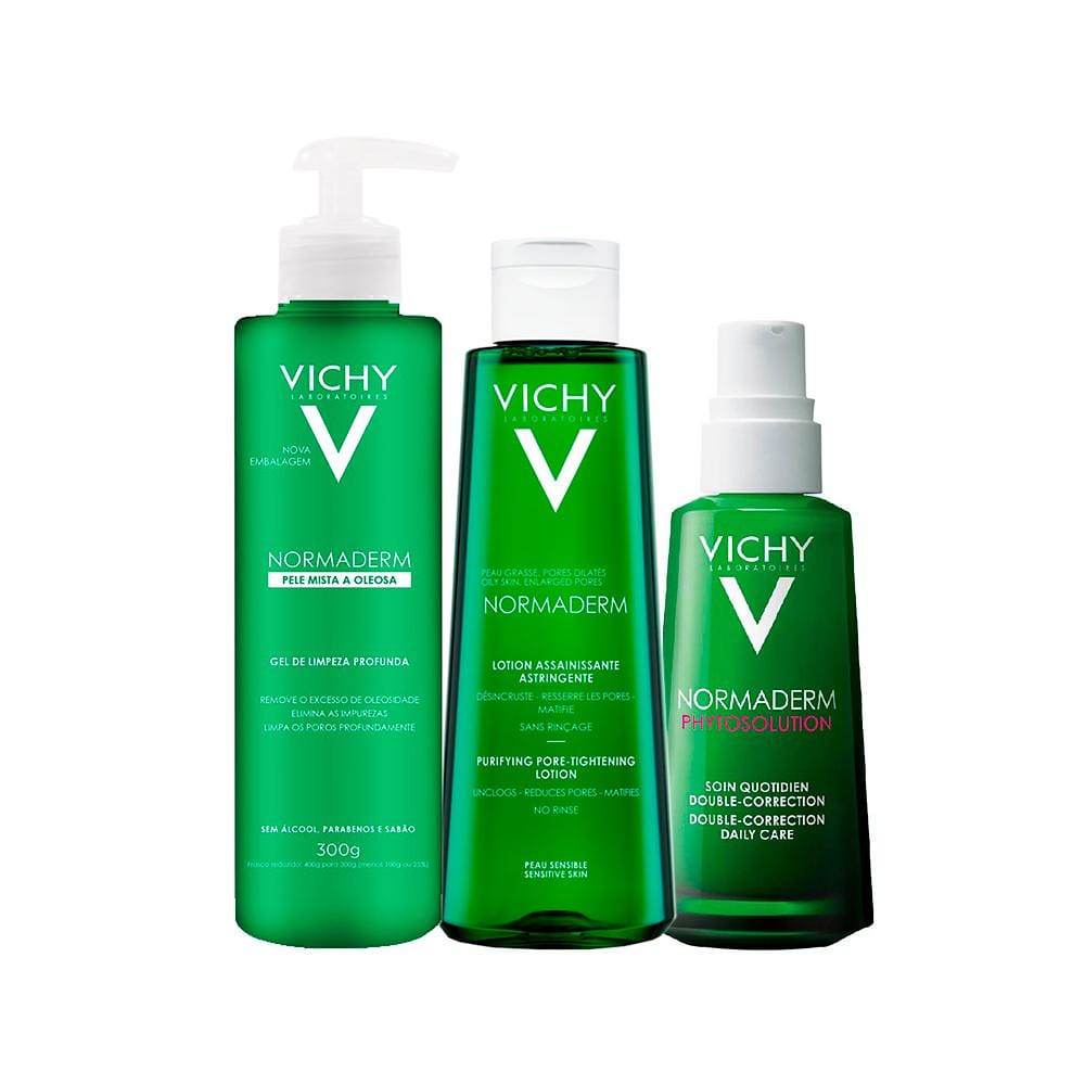 Kit Facial Vichy Normaderm - Gel de Limpeza e Tônico e Sérum Antioleosidade 50g