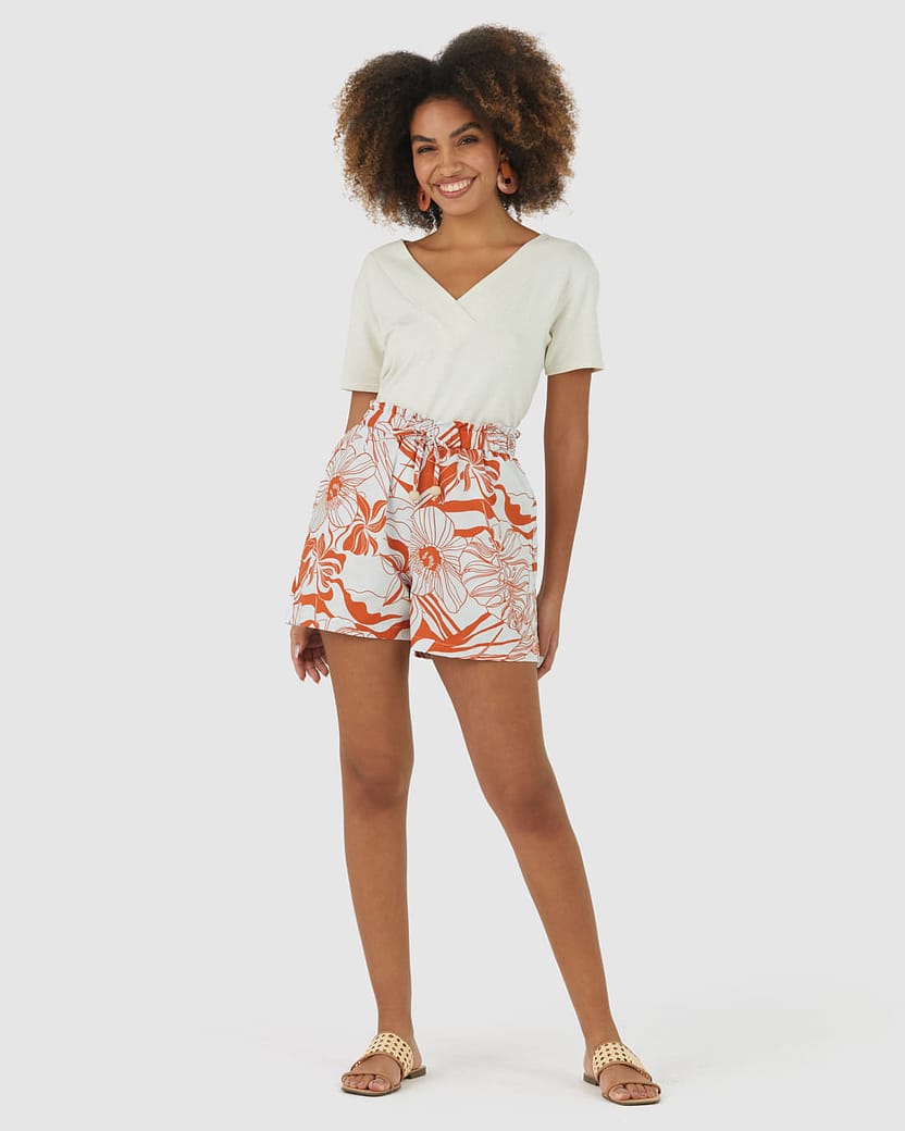 Shorts Clochard Feminino Floral Em Viscolinho Sustentável