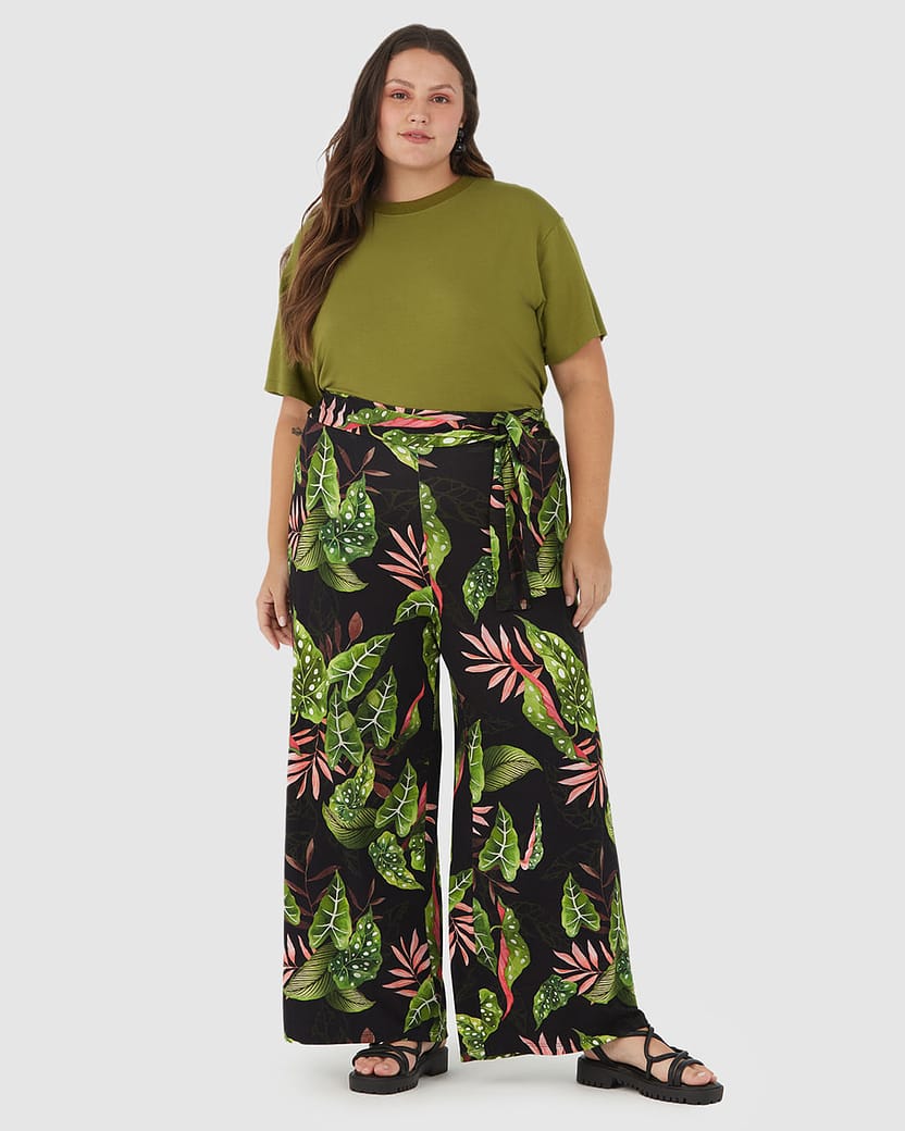 Calça Pantalona Feminina Plus Size Estampada Em Moletinho Stretch Viscose