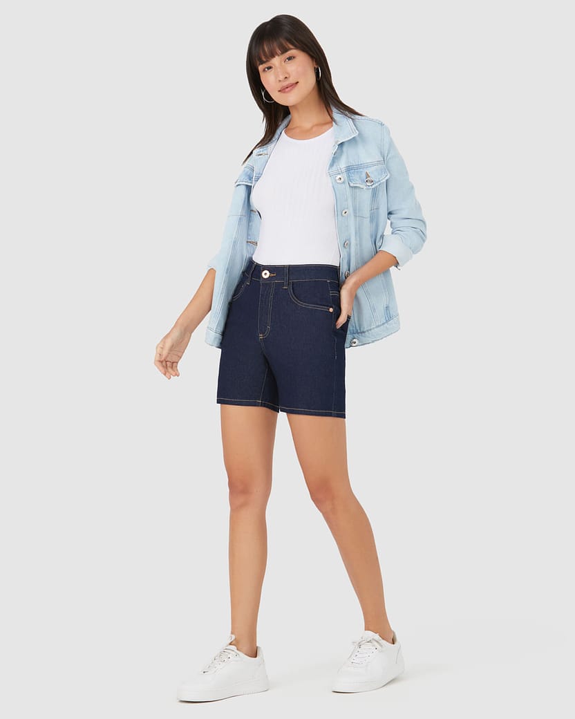 Bermuda Feminina Cintura Média Em Jeans Com Elastano