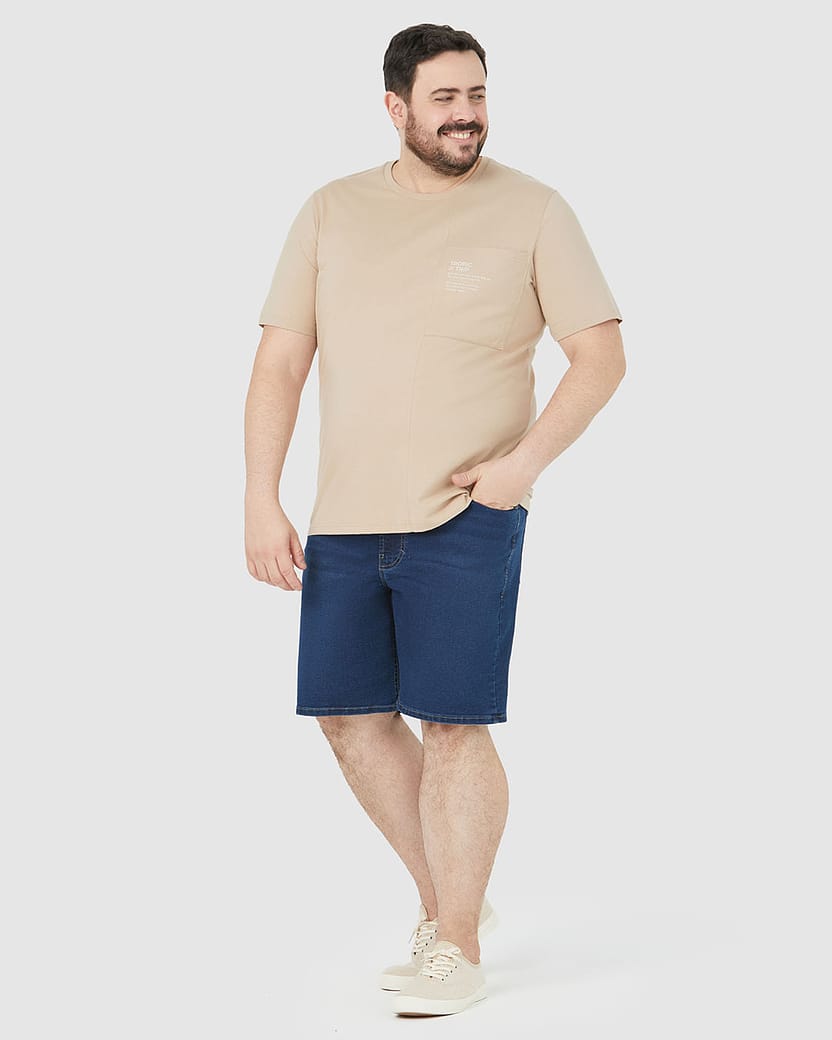 Bermuda Masculina Plus Size Slim Em Jeans Com Elastano