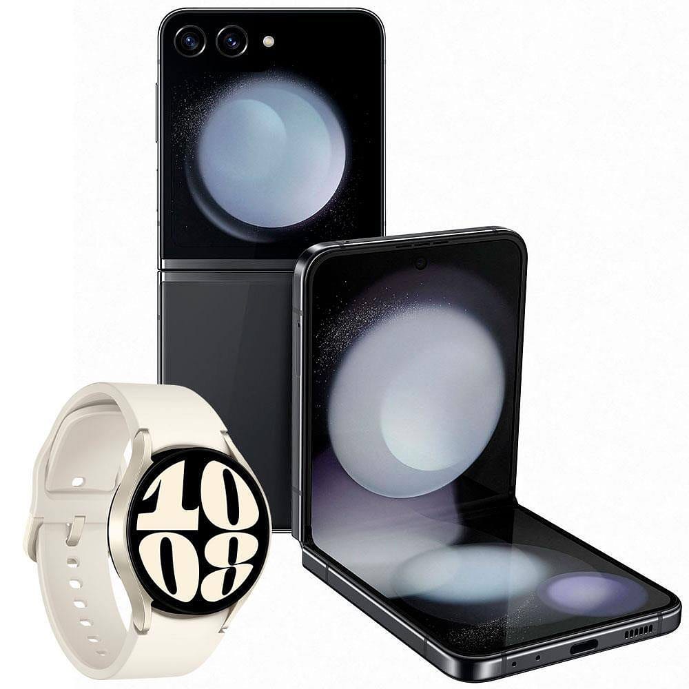 Smartphone Samsung Galaxy Z Flip5 5G Grafite + Smartwatch Samsung Galaxy Watch6 BT 40mm Creme