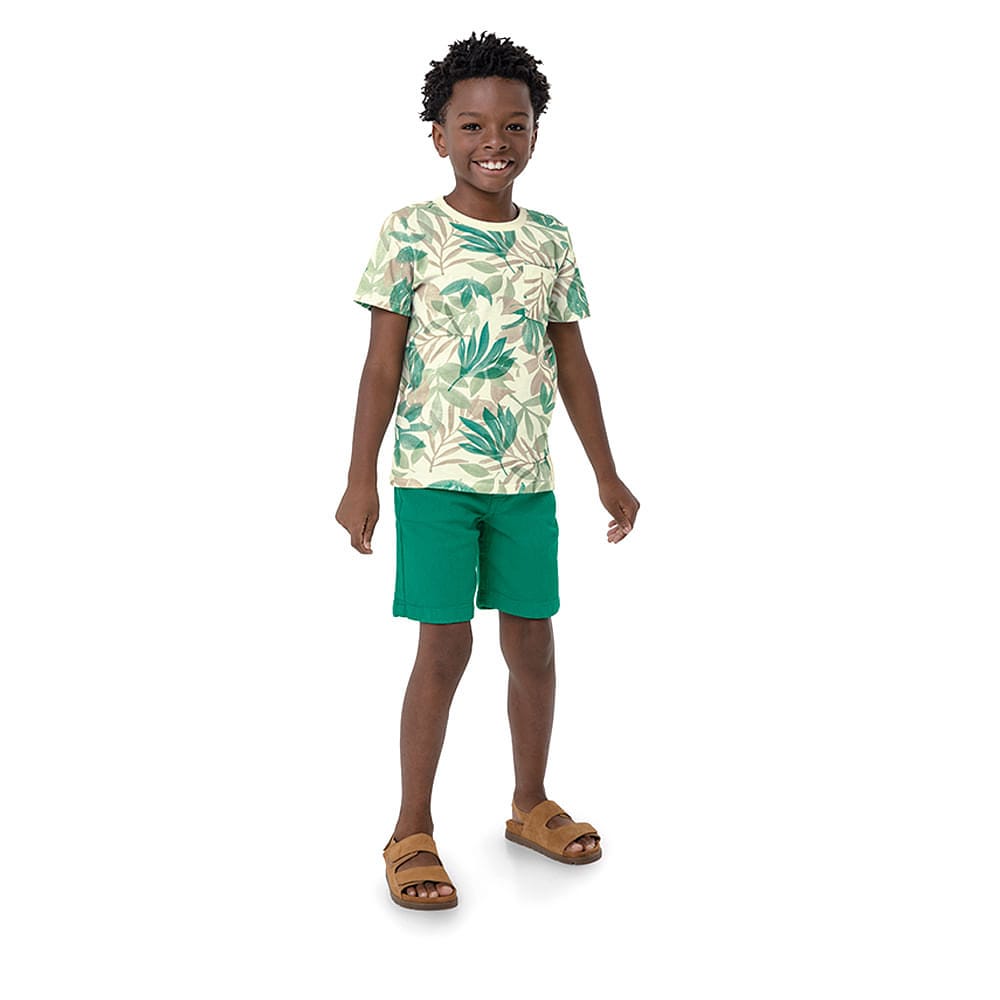 Conjunto Menino Camiseta Folhagem Em Malha Eco Carinhoso