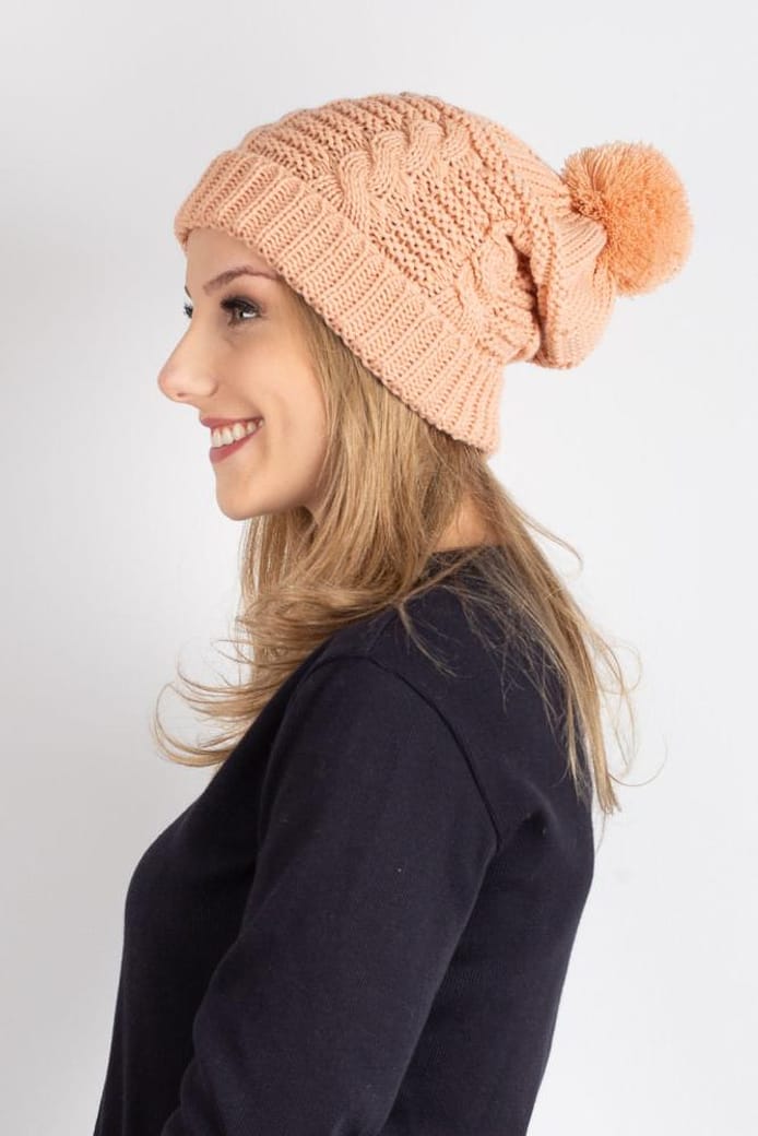 Gorro feminino de malha com pompom 60019