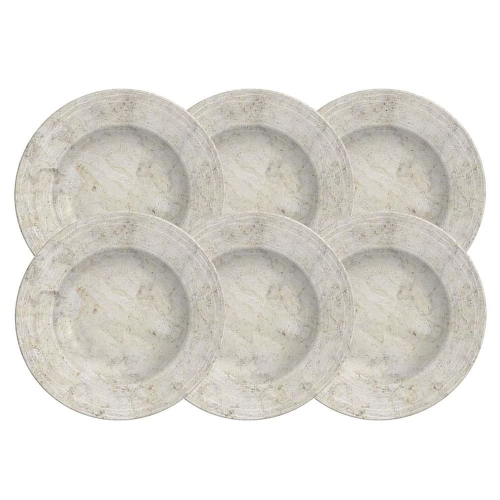 Conjunto com 6 Pratos de Sobremesa Tramontina Travertino em Porcelana 21 cm - Off-White