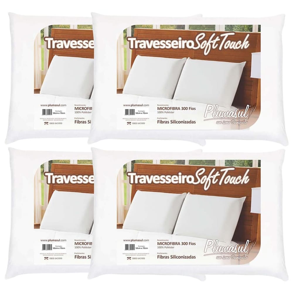 Travesseiros Soft Touch Plumasul 50 x 70 cm Branco - 4 Unidades