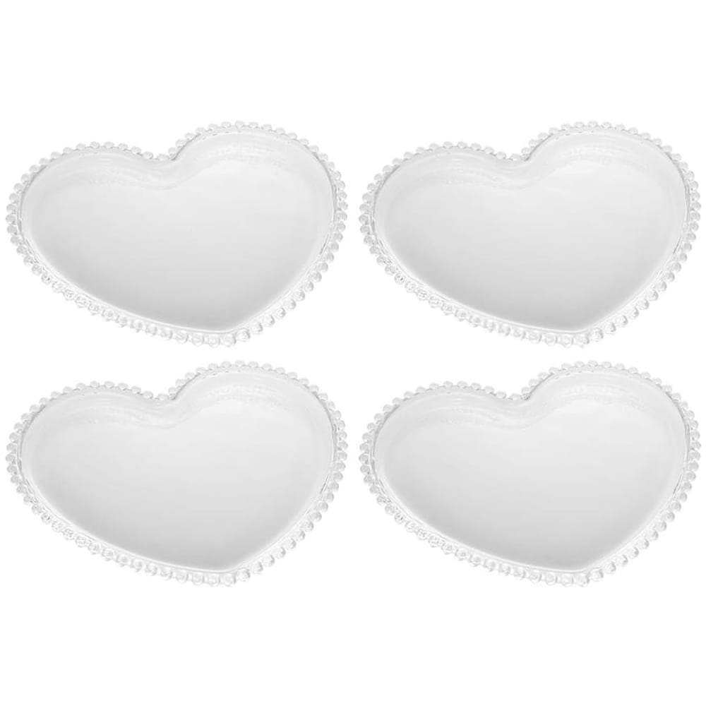 Conjunto de Pratos para Sobremesa Wolff Coração Pearl Transparente 18 cm - 4 Peças