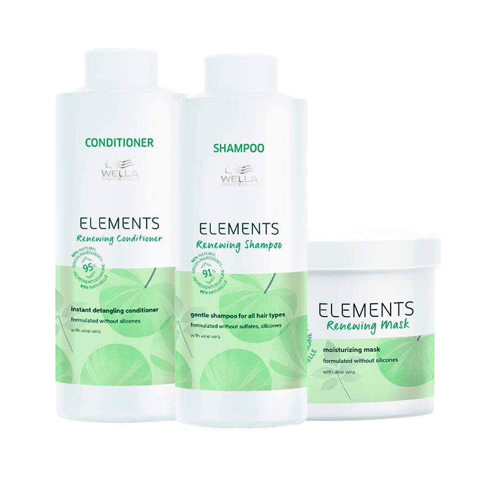 Kit Capilar Hidratação Wella Pro Elements Renewing - Shampoo e Condicionador e Máscara 500 ml