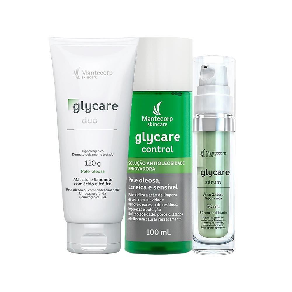 Kit Facial Mantecorp Glycare - Sabonete de Limpeza Profunda e Solução Antioleosidade e Sérum 30ml