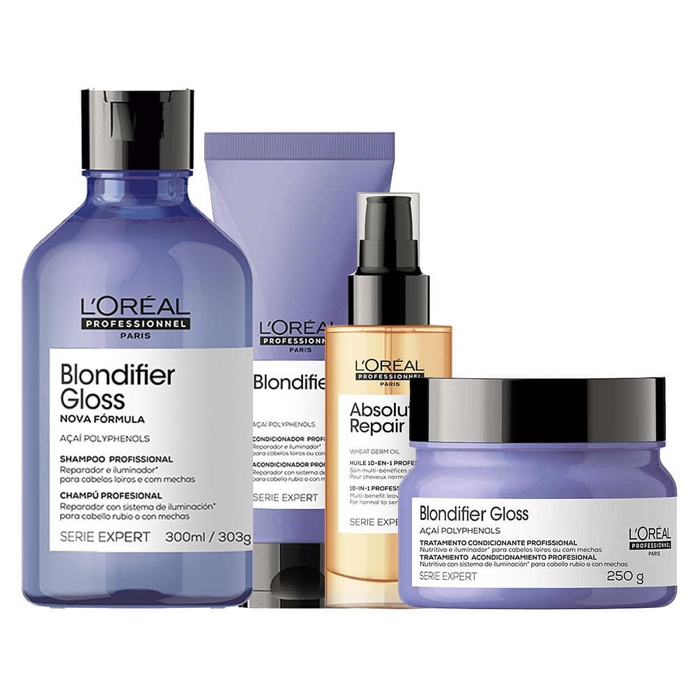 Kit L'Oréal Professionnel Serie Expert Blondifier Gloss - Shampoo e Condicionador e Máscara e Óleo