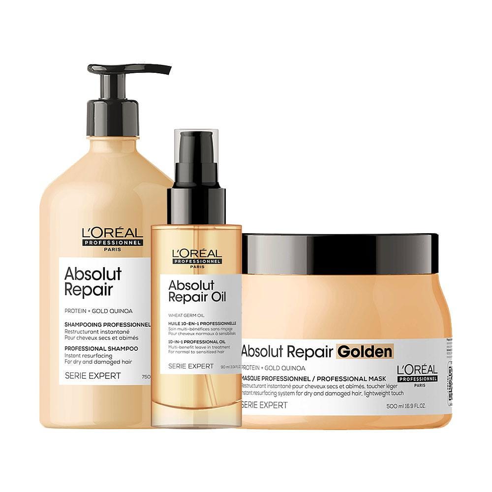 Kit L'Oréal Pro Serie Expert Absolut Repair Gold Quinoa - Shampoo 750ml e Máscara e Óleo