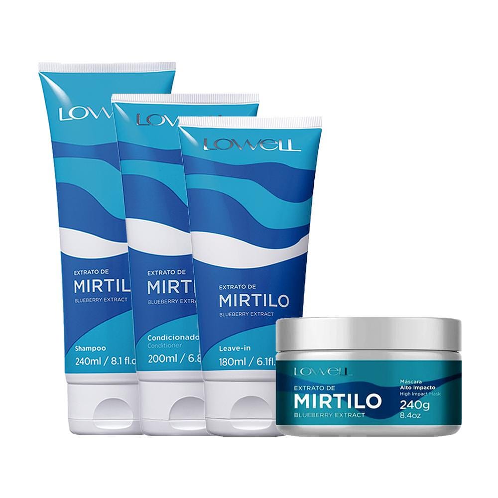 Kit Lowell Extrato de Mirtilo - Shampoo 240ml e Condicionador e Máscara e Leave-in