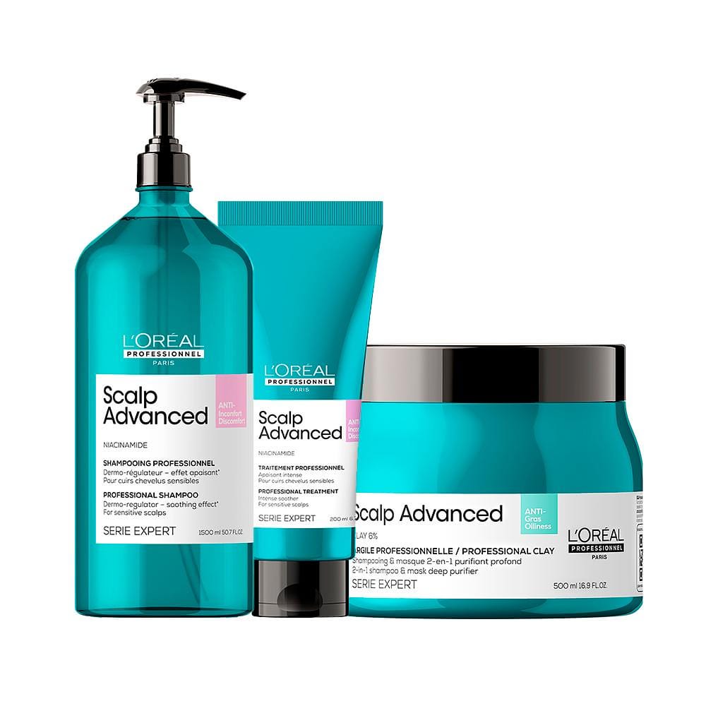 Kit L'Oréal Professionnel Serie Expert Scalp Advanced - Shampoo e Tratamento e Máscara 2 em 1 500ml