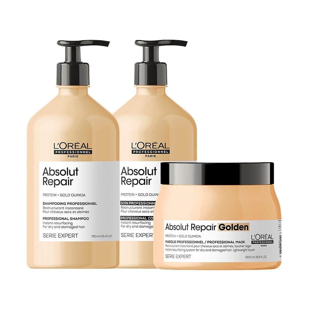 Kit L'Oréal Pro Serie Expert Absolut Repair Gold Quinoa - Shampoo e Condicionador e Máscara Golden
