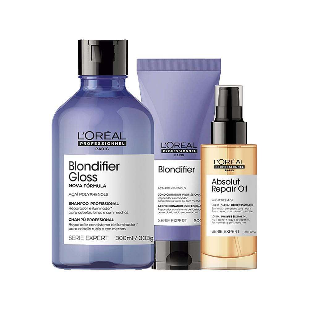 Kit L'Oréal Professionnel Serie Expert Blondifier Gloss - Shampoo e Condicionador e Óleo