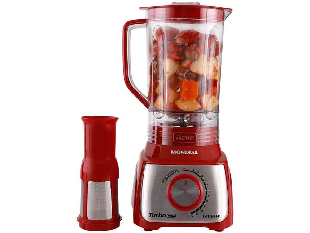 Liquidificador Mondial Turbo Inox L-1100 RI - Vermelho com Filtro 12 Velocidades 1100W