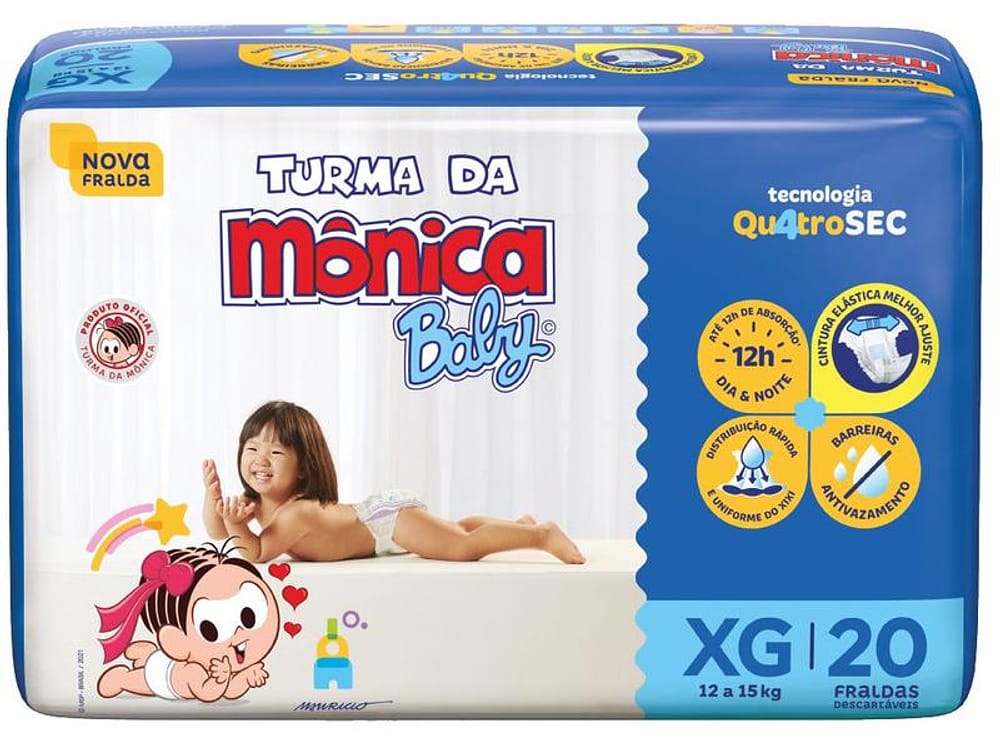 Fralda Turma da Mônica Baby Tam. XG 9 a 13kg 20 Unidades