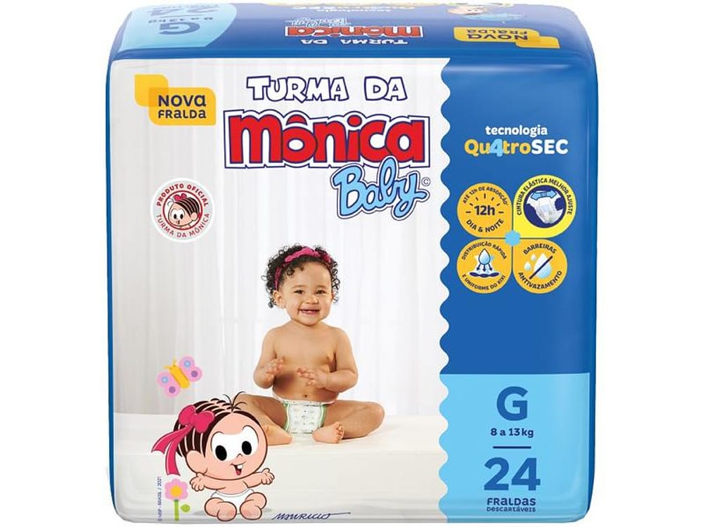 Fralda Turma da Mônica Baby Tam. G 7 a 11kg 24 Unidades