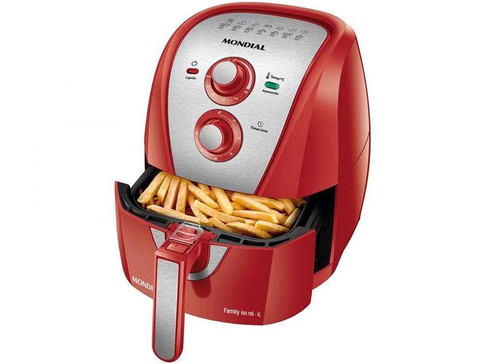 Fritadeira Elétrica sem Óleo/Air Fryer Mondial - Family AFN-40-RI Vermelha e Inox 4L com Timer