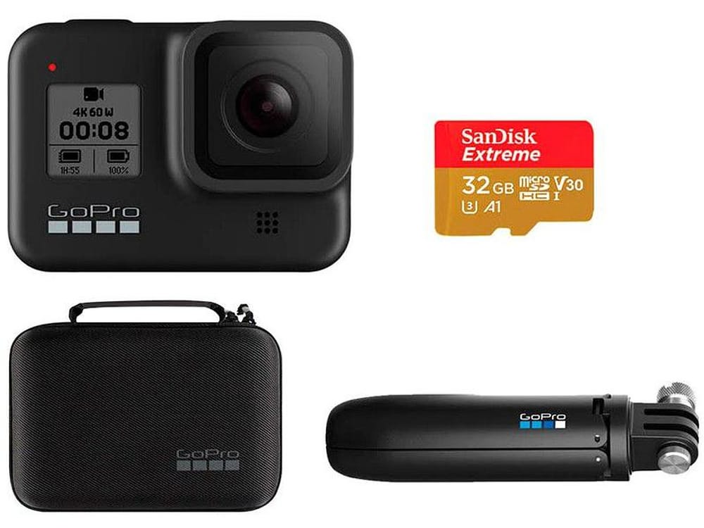 Kit GoPro HERO8 Black Essencial com Shorty, Cartão 32GB e Estojo