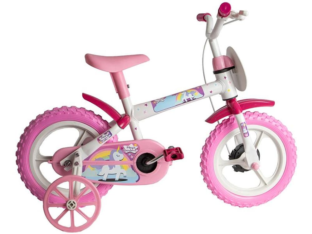 Bicicleta Infantil Aro 12 Styll Kids Magic Rainbow - Rosa e Branco
