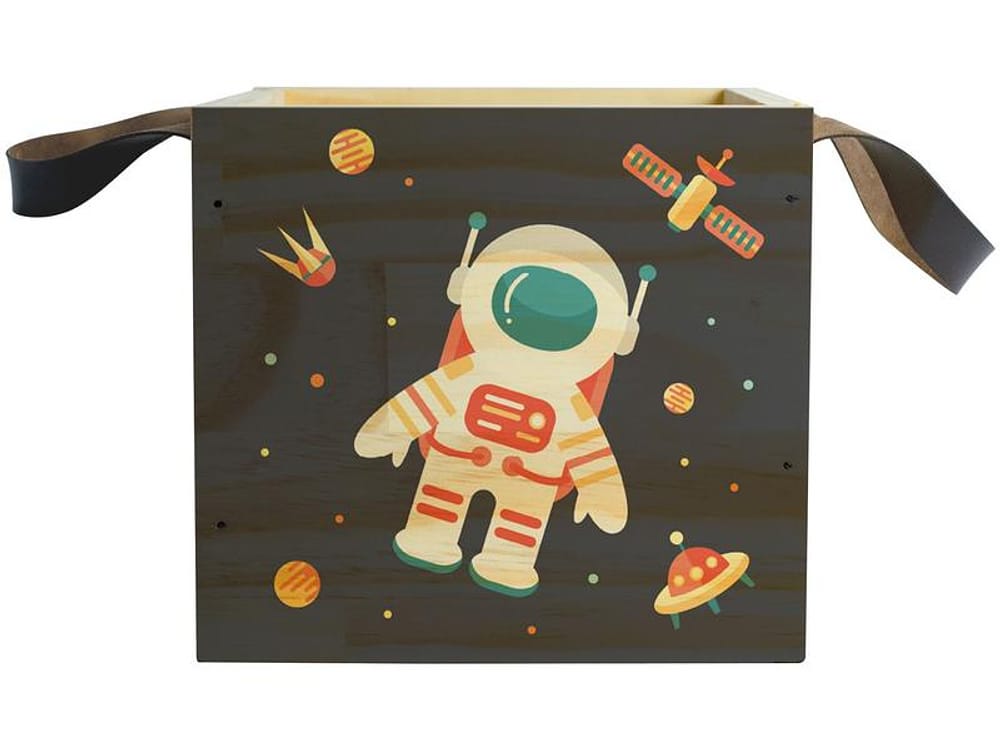 Caixa Organizadora Pequena de Madeira com Alça - Design Up Living Astronauta Colorido